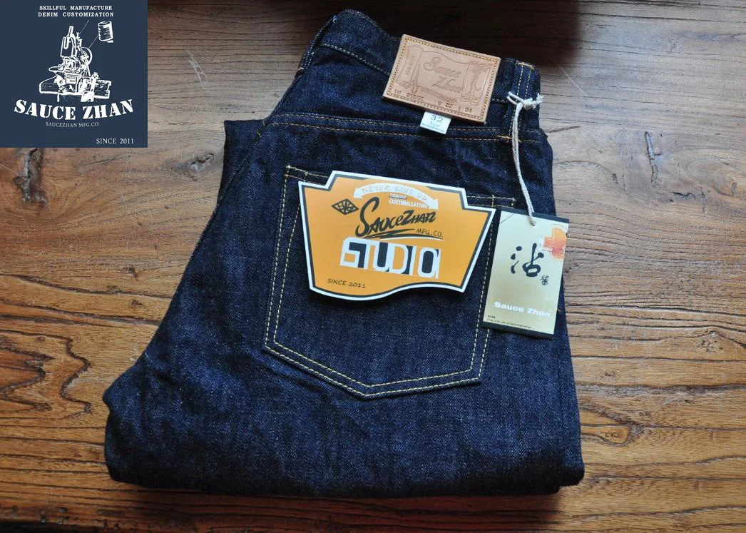 

SauceZhan 313XX DENIM Original Bull Skinny Jeans Men Jeans Pants Selvedge Jeans Raw Denim Unwashed selvage indigo denim