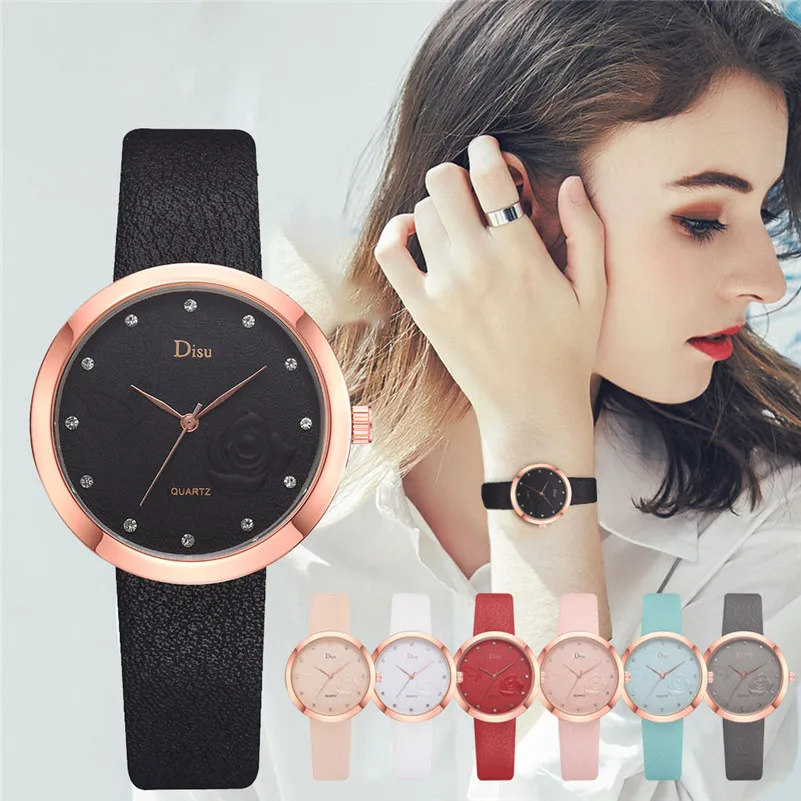 

Fashion Women Watches Simple Trend Rose Crystal Dial Women Watch Ladies Leather Belt Quartz Wristwatch Gifts Dropshipping /D
