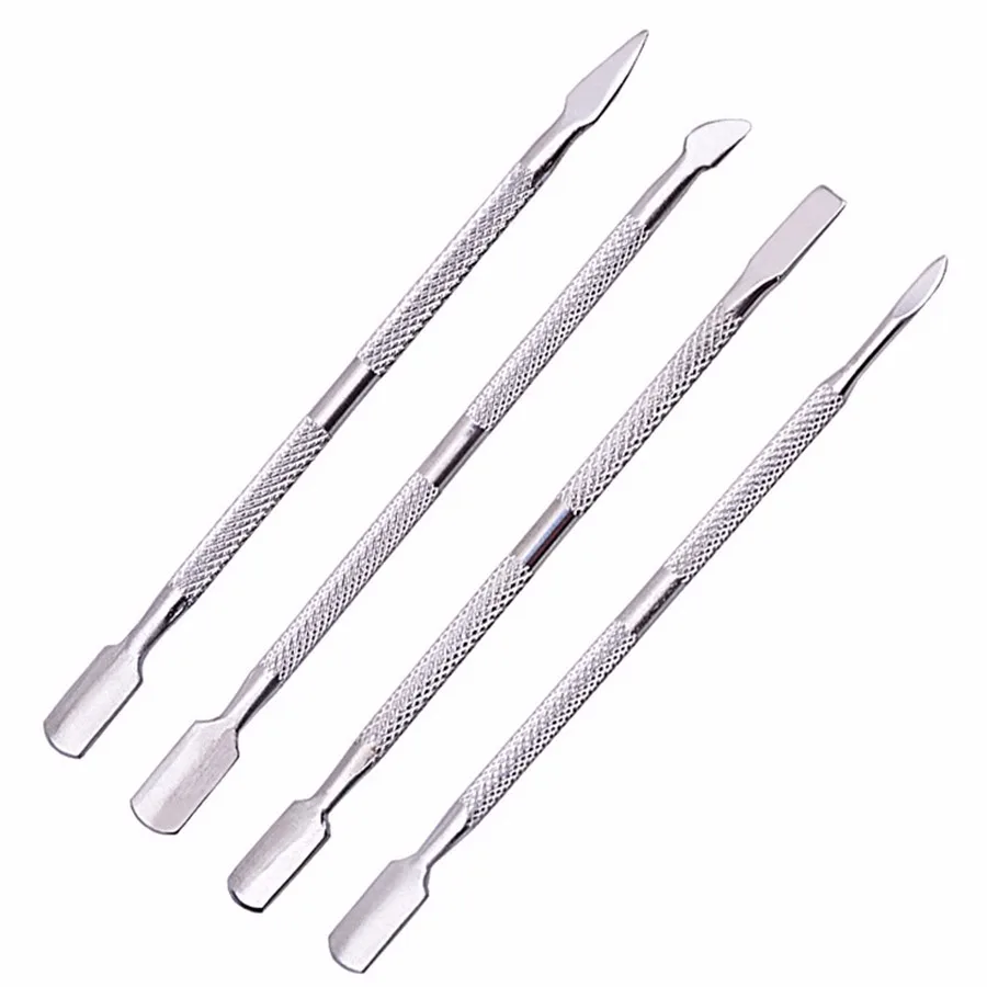 4 Design 1 Piece Silver Nail Art Cuticle Pusher Remove Clean Dead Skin for Women Pedicure Manicure Tool Nail Care Cuticle Pusher