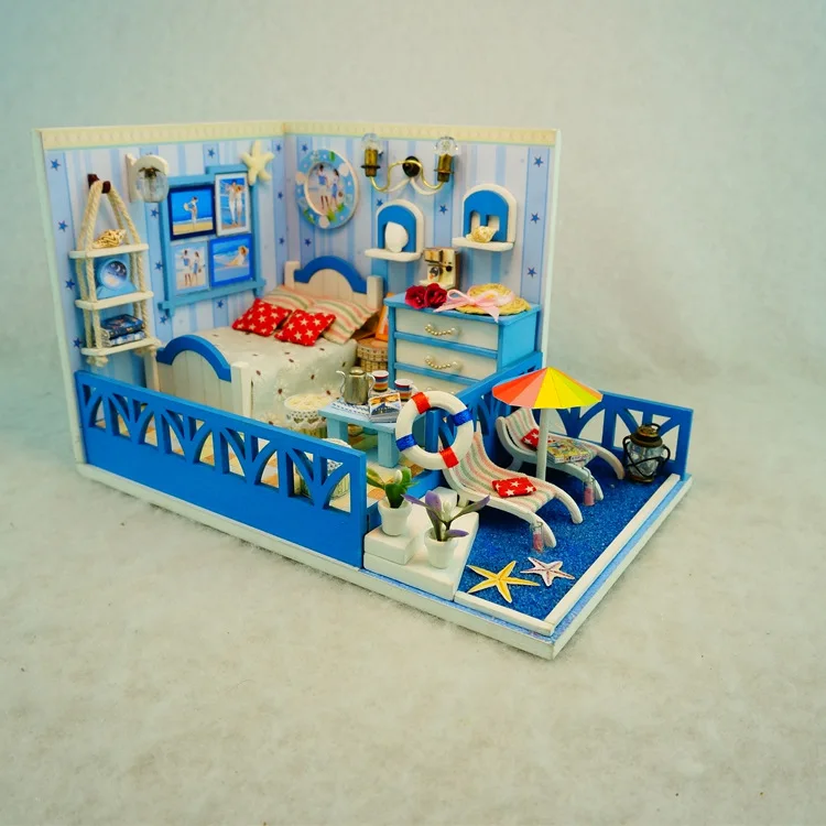 Dollhouse kit Diy 3D Casa De Boneca Miniature Doll House Model Building Kits Wooden Furniture kid toys-Sunshine Aegean Sea