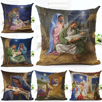 

Sacred Medieval Style Cushion Cover Baby Godfather Virgin Angel Sofa Decoration Cushion Cover Polyester Hemp Custom Rest Pillow