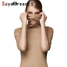Women Wool Turtleneck Pullover 100%Wool Rib Knits Sweaters White Black Khaki Bottoming pull femme