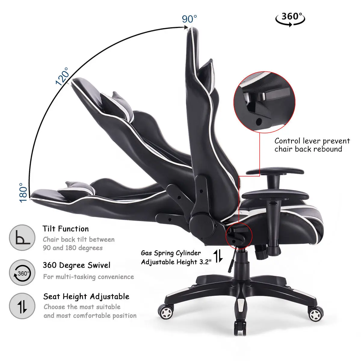  Home Office High Back Gaming Chair Racing Reclining Chair Swivel