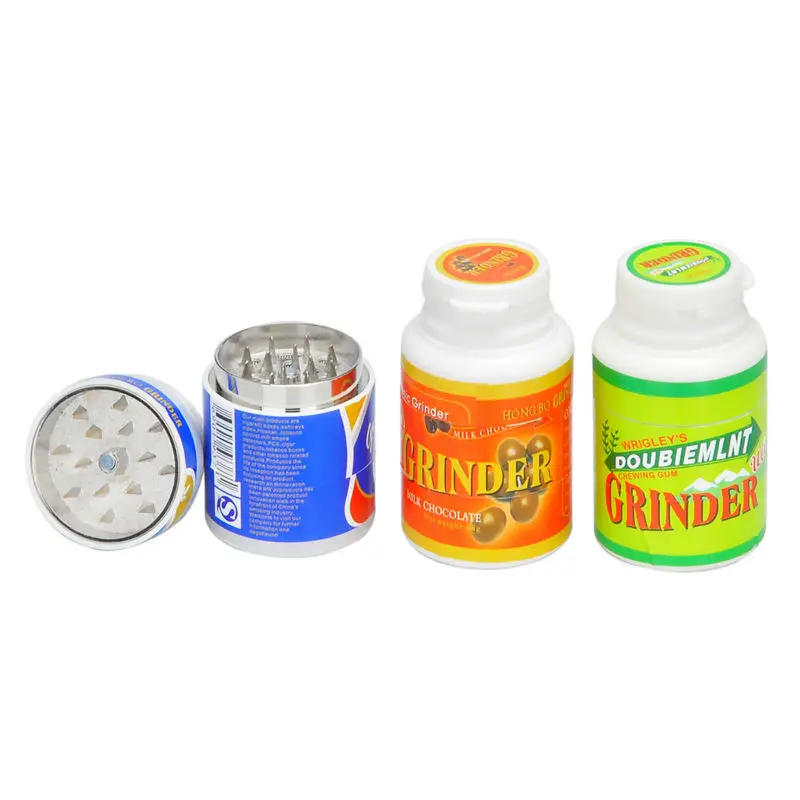 

1PC Chewing Gum Bottle Herb Grinder Plastic with Metal Red Blue Green Spice Pollen Crusher Drop ship Tobacco Smoking Grinder