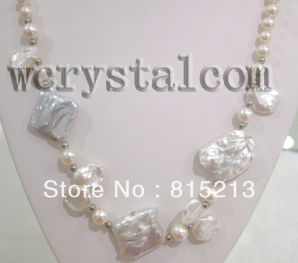 

ddh001075 white reborn keshi huge coin pearl necklace 18