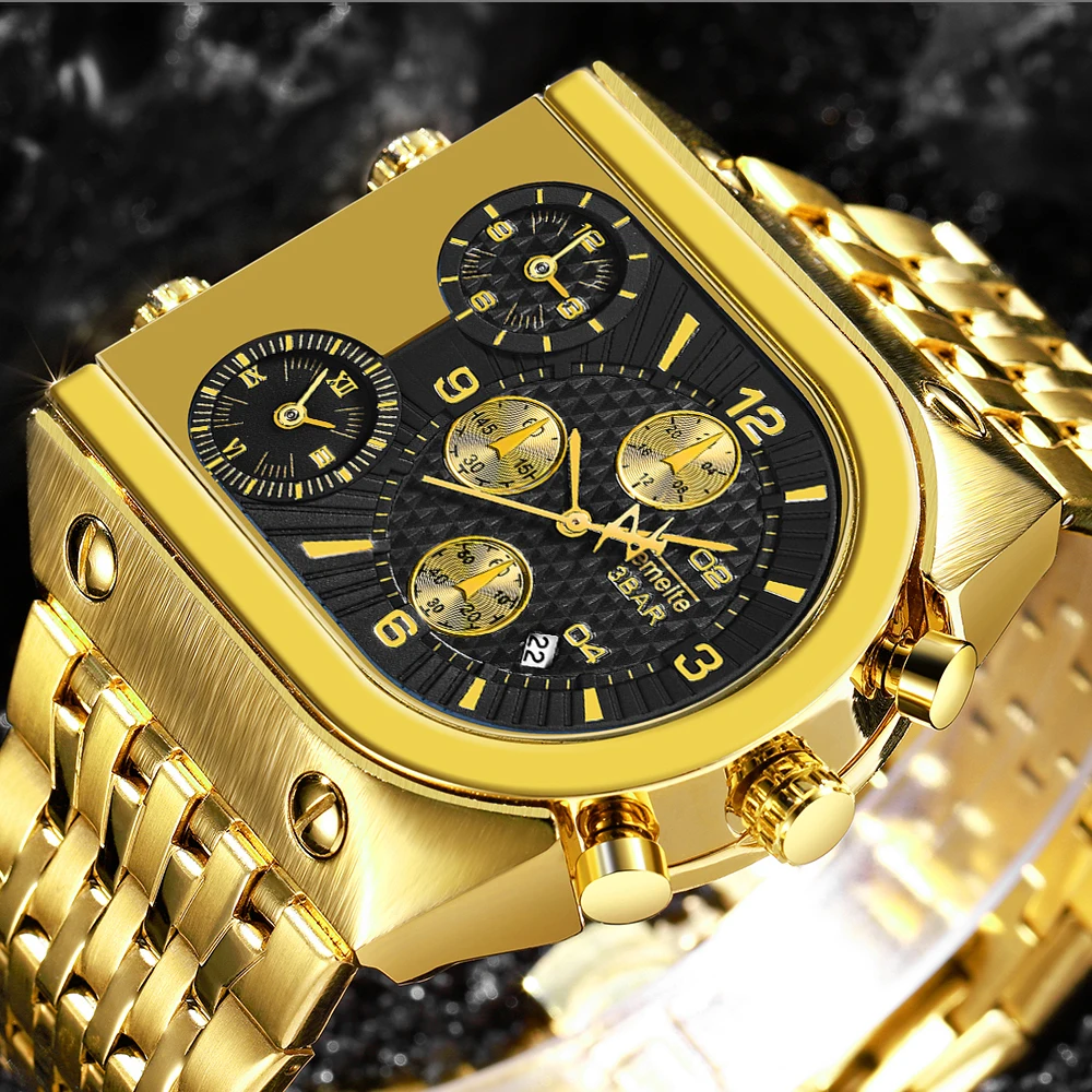

Temeite Relogio Masculino Top Brand Luxury Mens Watches Military Creative Quartz Watch Men Analog Mens Watchs Gold Dropshiping