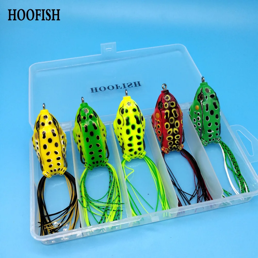 HOOFISH, 5 шт.+ 1 коробка/партия, верхняя водная приманка в виде лягушки, 13,5 г/55 мм, приманка для ловли змей и басов, Мягкая приманка для ловли рыбы