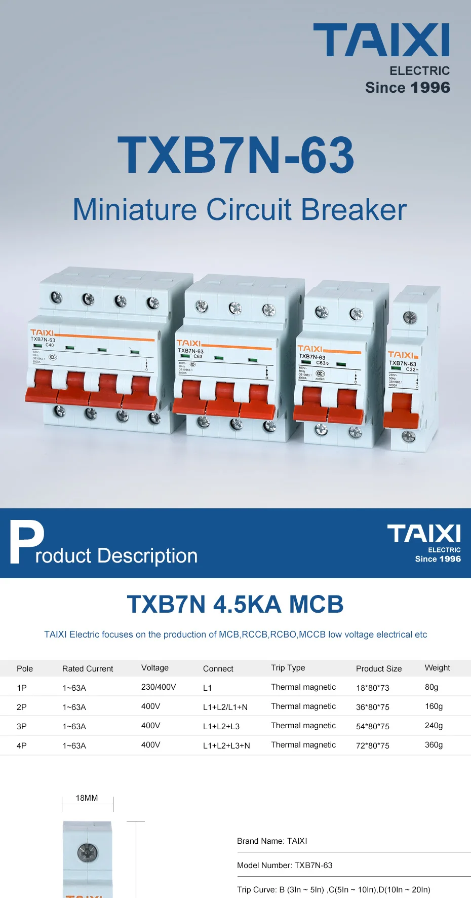 TXB7N-63 MCB 4KA мини-выключатель 4.5KA 3KA 2.5KA Бытовая защита воздушный выключатель небольшой низкий прерыватель электропитания