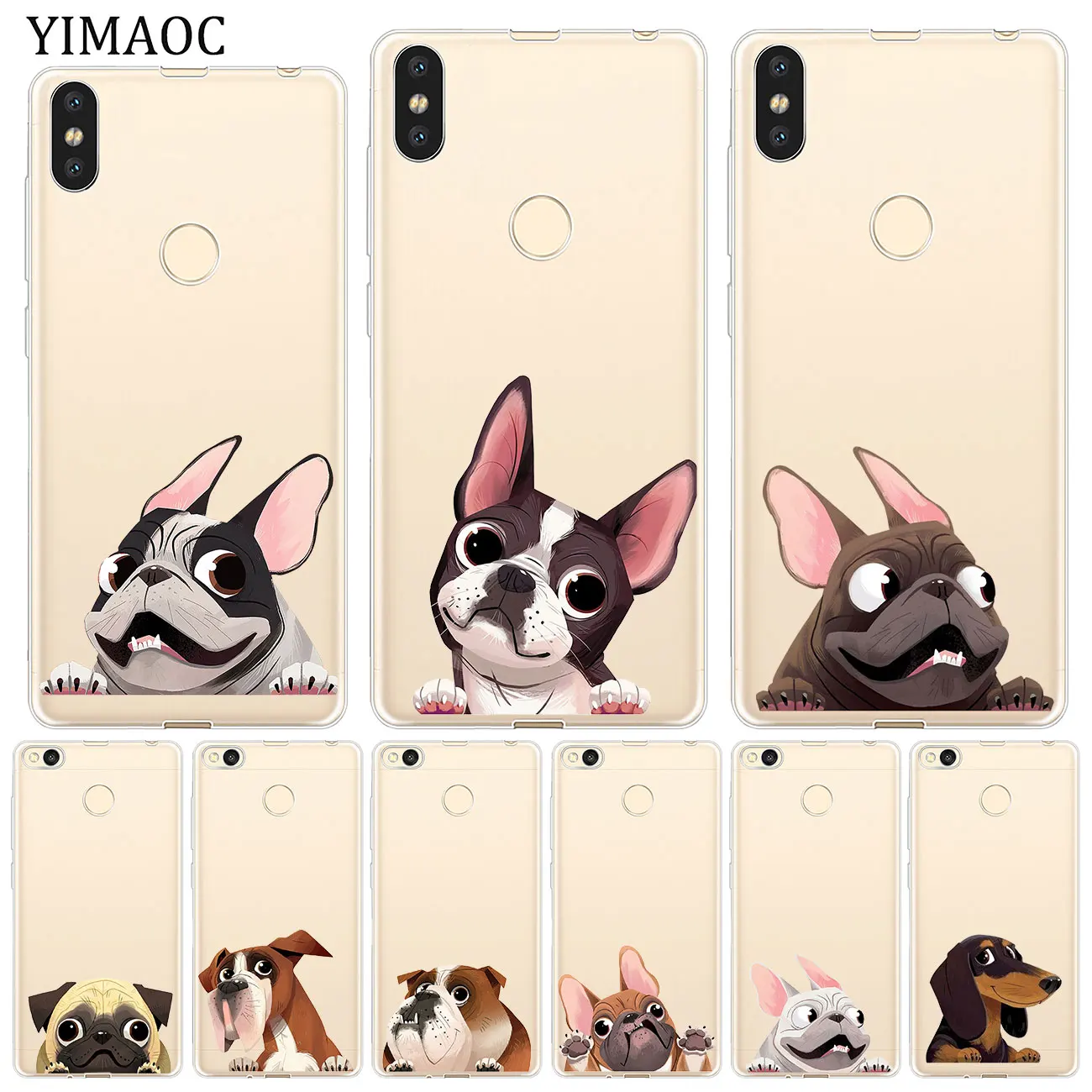 

YIMAOC Cute Pug Dog Cartoon Bulldog Soft Case for Xiaomi Redmi K20 Pro 7A 6A 4A 4X S2 GO Note 8 7 6 5 Pro Plus 4 Cover