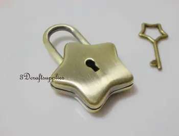 

padlock purse lock star Shaped come with key anti bronze 4.2 cm x 3.2 cm E46
