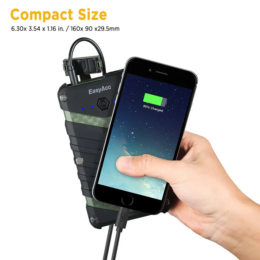 EasyAcc 20000mAh Power Bank portable charger 2USB 18650 External Battery with Flashlight for iPhone 7 6 6s Waterproof Shockproof