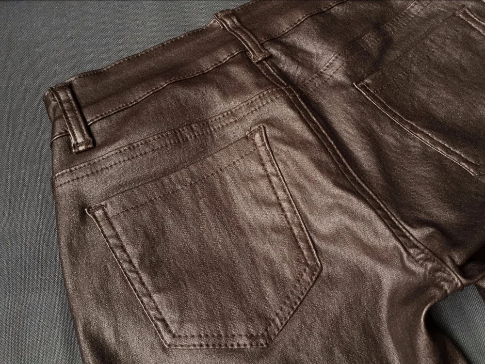 New Fashion Women's Brown Low-waist Elastic Pencil Pants Trousers Sexy Tight PU Coating imitate Leather Pants with Plus Size (23)