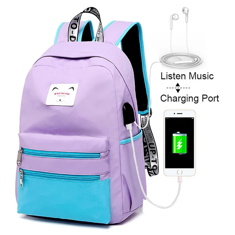 Backpack School Bag with Headphone Jack Backpacks with Charging Port Student Bag Female Multifunctional Backpack Child Backpacks (12)
