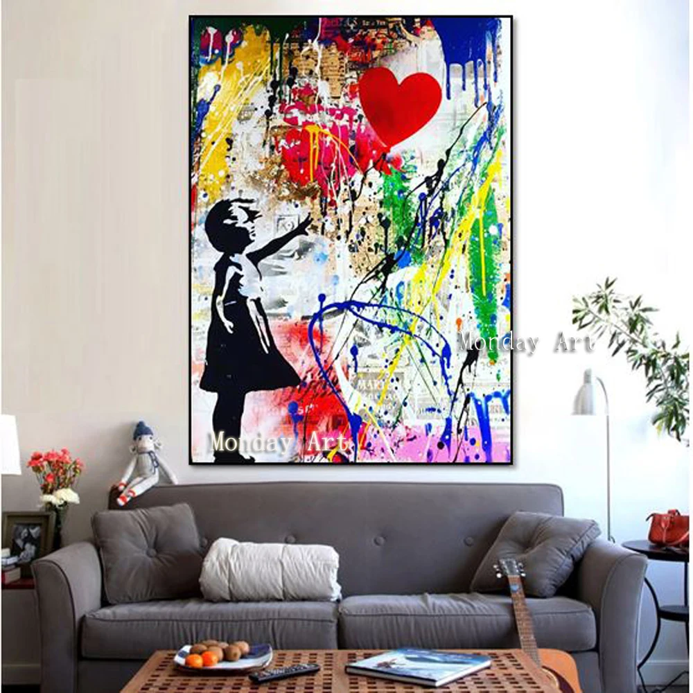 DD free-shipping-Printed-post-Banksy-girl-and-balloon-on-canvas-good-for-decorate