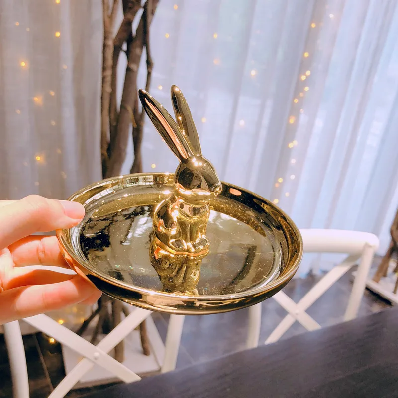 

INS Nordic Style Antler Plating Gold Jewelry Tray Ring Earrings Jewelry Storage Rack Ceramic Creative Home Decoration Ornaments