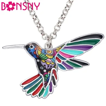 

Bonsny Enamel Alloy Fashion Hummingbird Necklace Pendant Chain Spring Animal Jewelry For Women Girls Teens Gift Dropshipping New