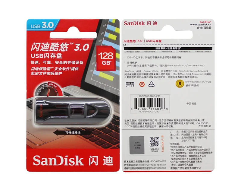 SanDisk CZ600 USB флэш-накопитель USB 3,0 Флешка 16 ГБ 32 ГБ 64 Гб 128 ГБ флэш-диск черная ручка-накопитель высокоскоростной u-диск регулируемый