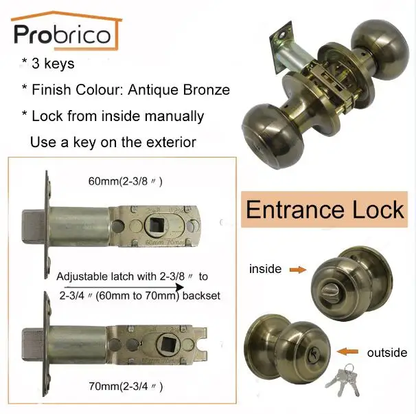 Probrico круглые дверные ручки для межкомнатных дверных замков, Античная бронзовая дверная ручка с регулируемой защелкой, прохождение/Конфиденциальность/Входной замок - Цвет: entrance lock