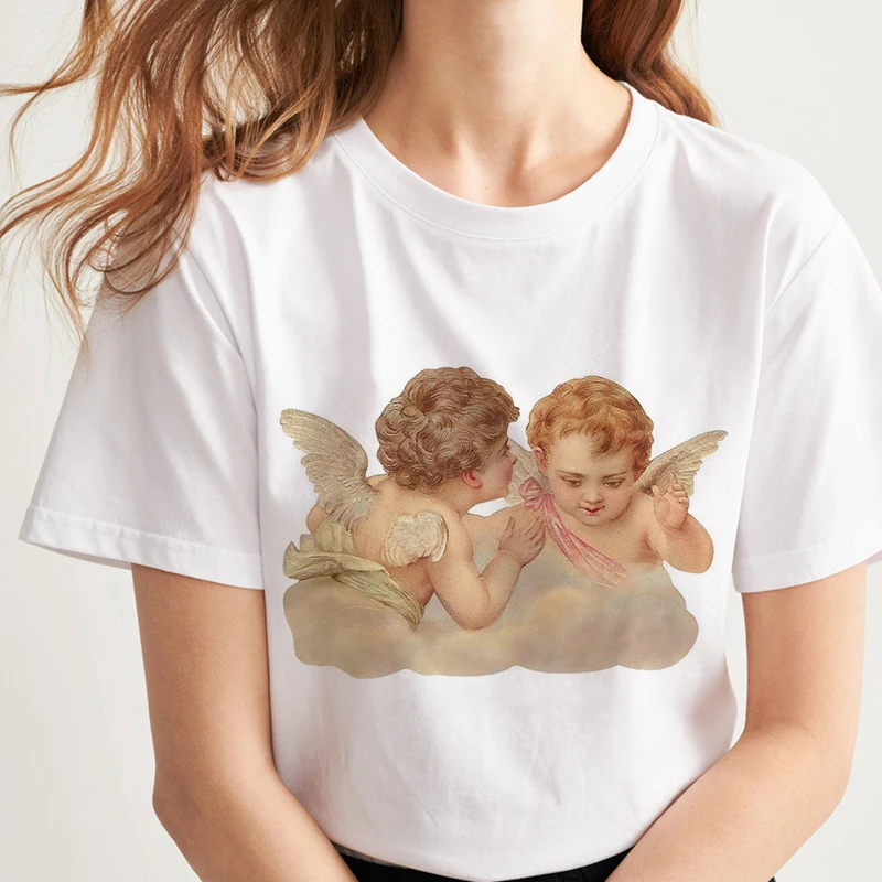 

Little angel print summer new women's Harajuku fashion ins personality cute casual large size S-2XL women's T-shirt tops