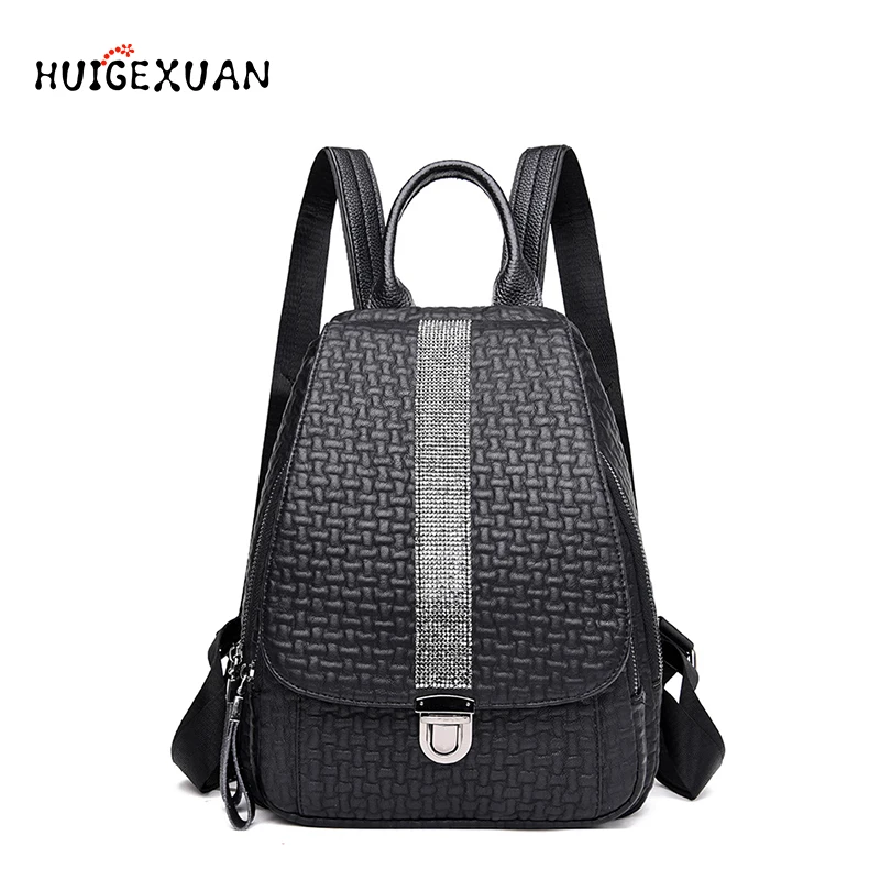 

Women Diamonds backpacks High Quality Fashion Softback Classic Elephant Pattern PU Leather Backpack School Bags For Teenage Bags