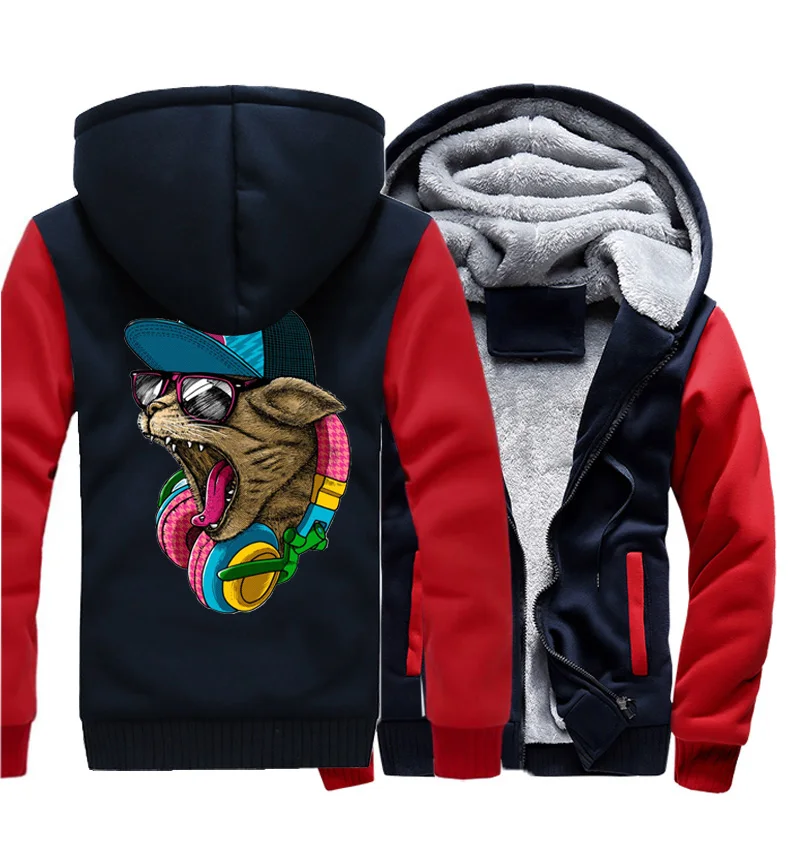 

Crazy DJ Cat printing men long sleeve fleece thicken jackter harajuku hoodies men tracksuit homme mma