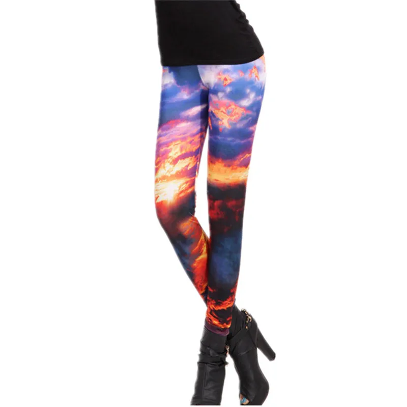 

DOUBCHOW Womens Fire Cloud Digital Print Leggings Pants Maiden Spandex Shiny Stretchy Leggings Costume Skinny Footless Plus Size