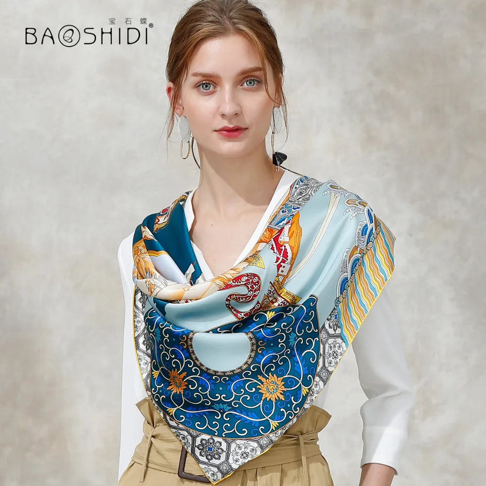 

[BAOSHIDI]2017 Autumn New Arrival, 16m/m 100% silk satin scarf, 106*106 Square Scarves women,Free style leisure scarf shawl