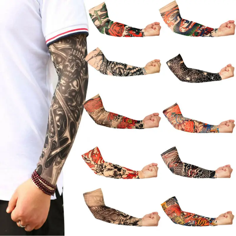 Fashion Temporary Tattoo Sleeve Nylon Elastic Arm Sun Protection Men Womens Outdoor Golf Sport Hiking Cycling Arm Sleeve Cover