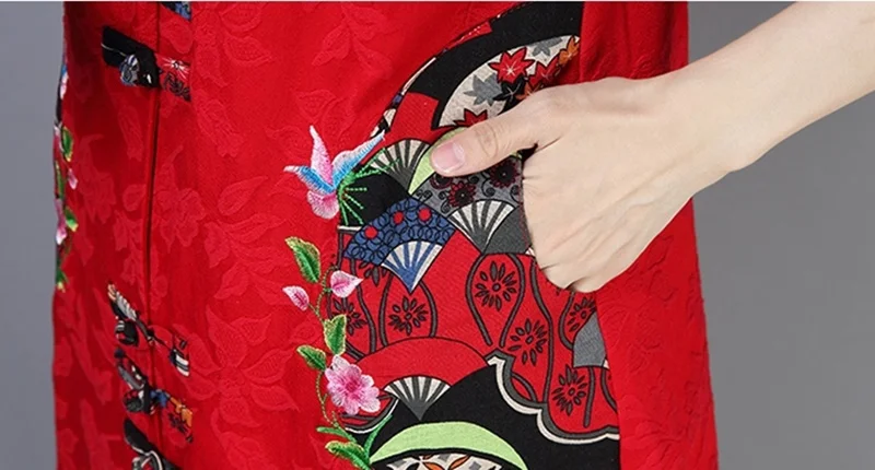 Одежда в китайском стиле для женщин Hanfu Весна Ретро Винтаж жилет Народная вышивка Этническая блузка Красные Женские китайские Топы TA1432