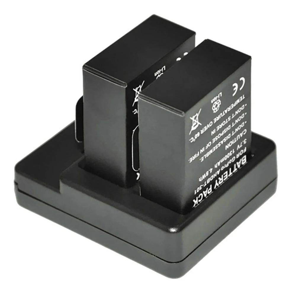 Suptig 2PCS AHDBT-301201 1600mAh Battery For GoPro Hero 3 Hero3+Dual Battery Charger+Cable For GoPro Hero 33+Plus BlackSilver (2)