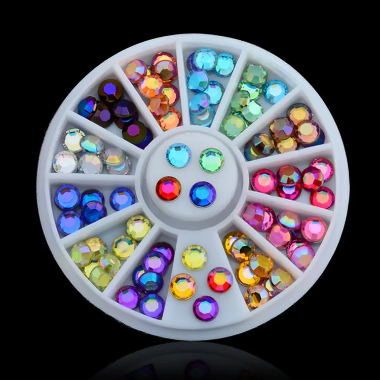 

1 Box Colorful Circle Glitter Rhinestones Crystal AB Non Hot Fix FlatBack Strass Sewing Fabric Garment Rhinestone Nail Art Stone