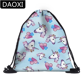

DAOXI Unicorn Love Heart Blue Drawstring Bag Girl's Women Daily Casual Drawstring Backpack DX60085