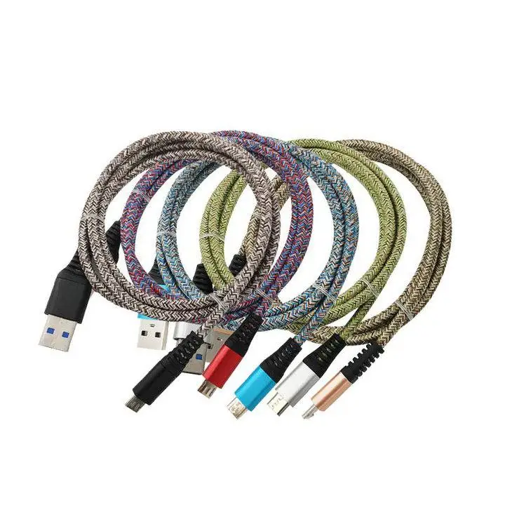 

3FT Quick Charging Metal Connector Braided Nylon Fabric Type-C Micro USB Cable for phone X 8 7 6S Samsung Android