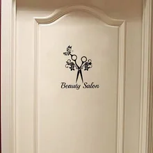 Salão de beleza citação arte tesoura borboleta porta adesivo engraçado casa decoração acessórios adesivo de parede para barbearia a2231(China)