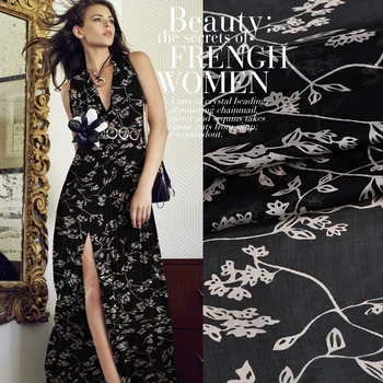 

Silk Silk Scarf Beach Dress Fabric Printing Wide Black Chiffon M Branch