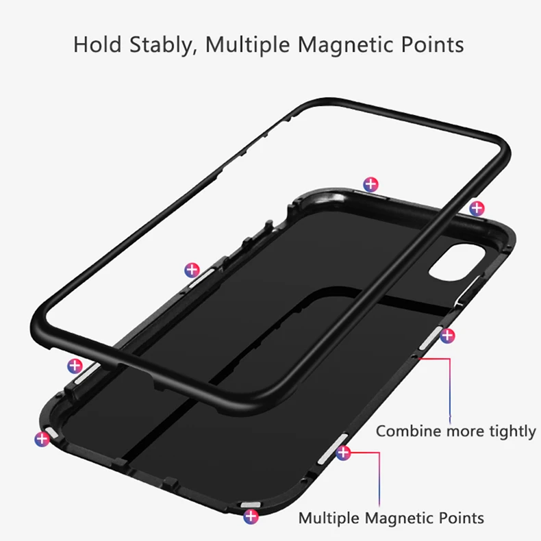 Магнитный адсорбционный металлический чехол для iphone XR Xs MAX X 10 8 8plus 7 7plus 6 6s Plus закаленное стекло задняя крышка магнит бампер Coque