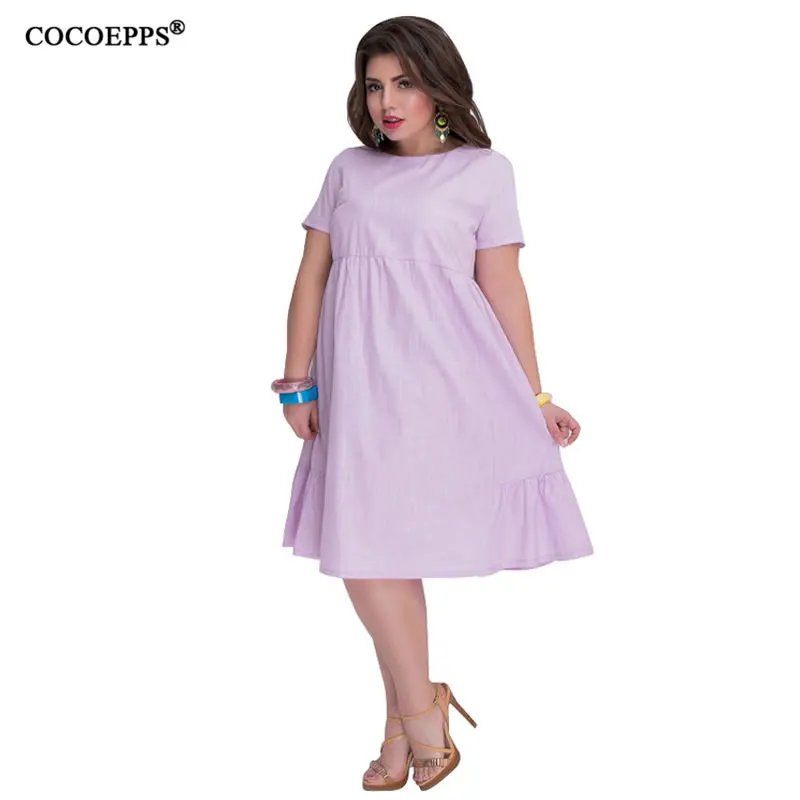 COCOEPPS-5XL-6XL-2018-New-Arrival-Loose-Casual-Women-Dresses-Summer-Big-Size-Short-Sleeve-Solid