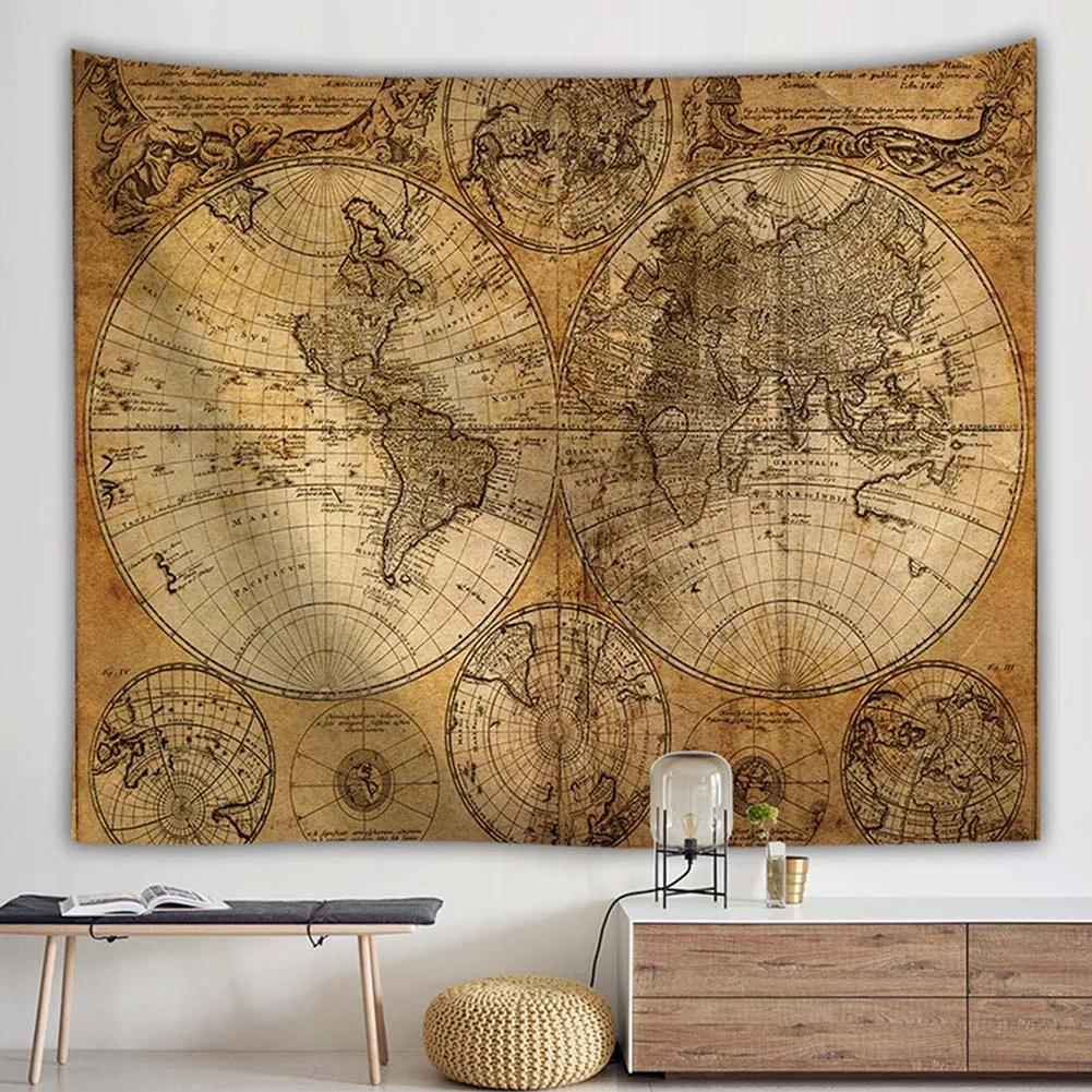 

Vintage World Map 3D Print Geometric Colorful Compass Wall Hanging Tapestry Retro Oil Painting Beach Towels Home Decoration