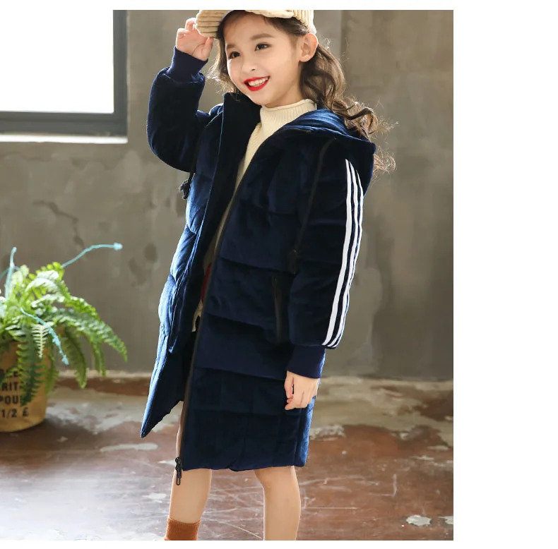 Hot 2018 Winter Cotton Hooded Jackets Teenage Girls Fashion Warm Solid Outwears Coats Kids Thick Long Jacket Children Padded (8)