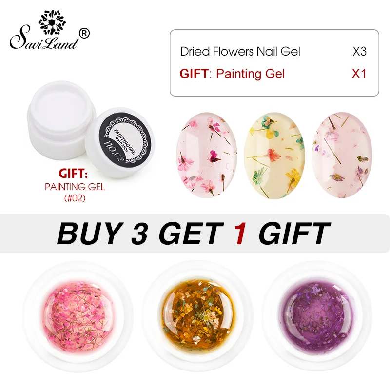 

Saviland 3pcs Natural Dried Flower Gel Nail Glue Free Gift Painted Enamel Nail Gel Varnish for Manicure Nail Art Gel Polish