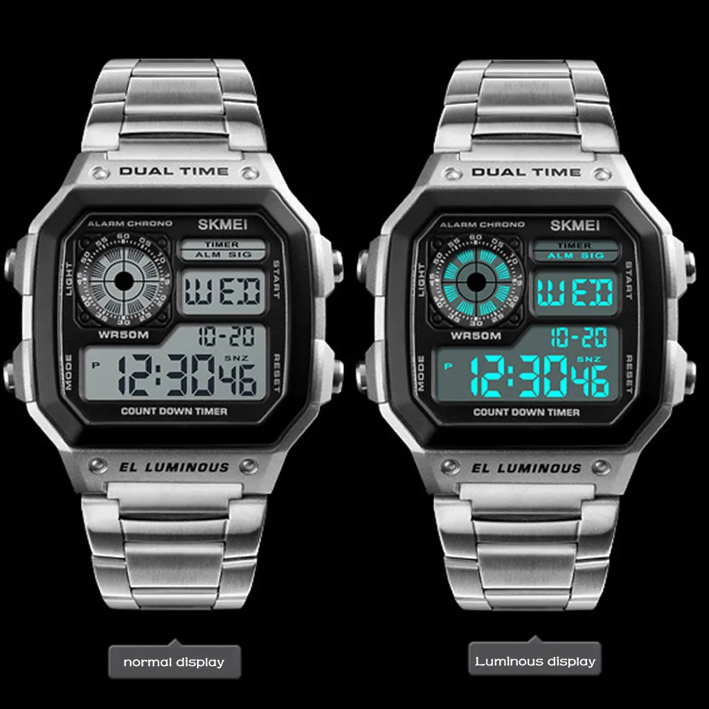 

SKMEI Women Men Watch Sport Stainless Steel Luminous Water-Resistant Calendar Sports Watches Relogio Digital Esportivo Led Watch