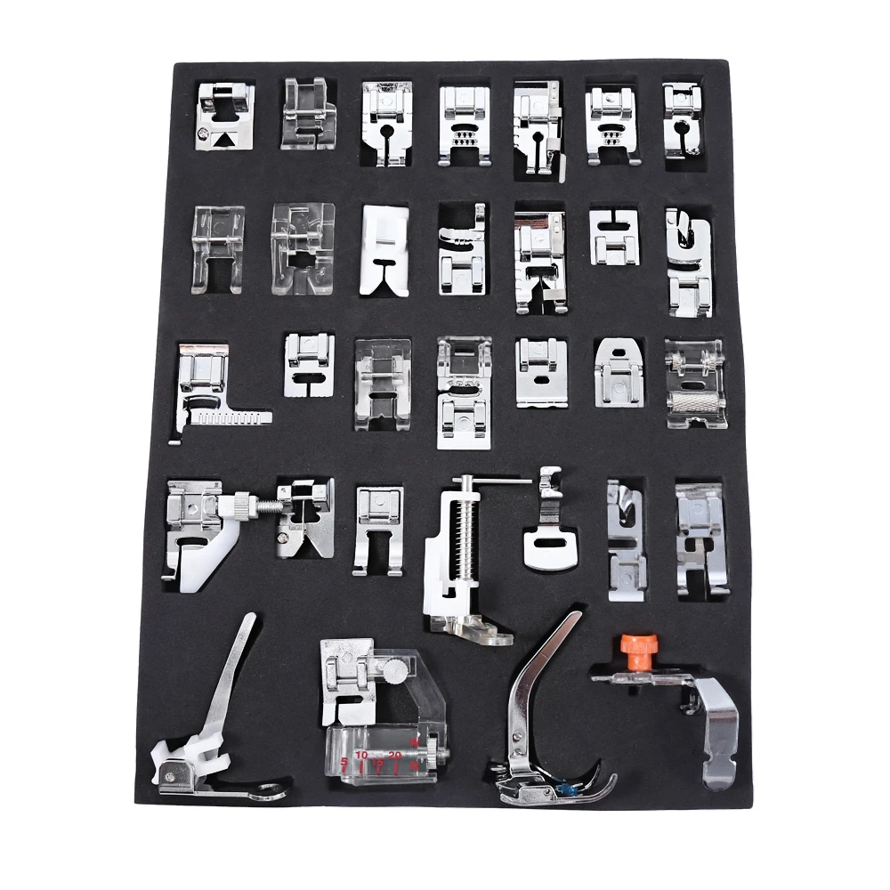 

32pcs Stainless Steel Domestic Sewing Machine Presser Feet Features Raised Foot for Flawless Pivoting
