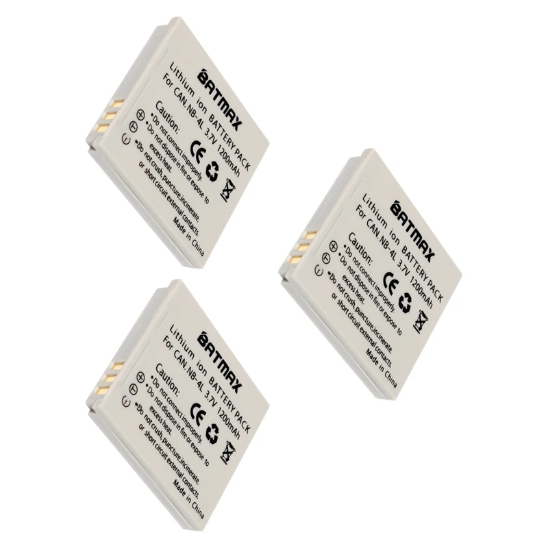 

Rechargeable NB-4L NB4L Battery Pack for Canon IXUS 60 65 80 75 100 I20 110 115 120 130 IS 117 220 225 230 255 HS (3-Pack)