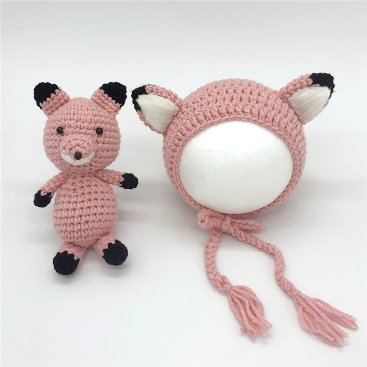 Boneca + Chapéu Artesanal de Malha Raposa Define Bebê Infantil Fotografia Adereços Roupas Boné Brinquedo Recém-nascido Fotos Acessórios Bonnet 2 Pçs 7 malha raposa boné brinquedo recém-nascido fotos acessórios bonnet
