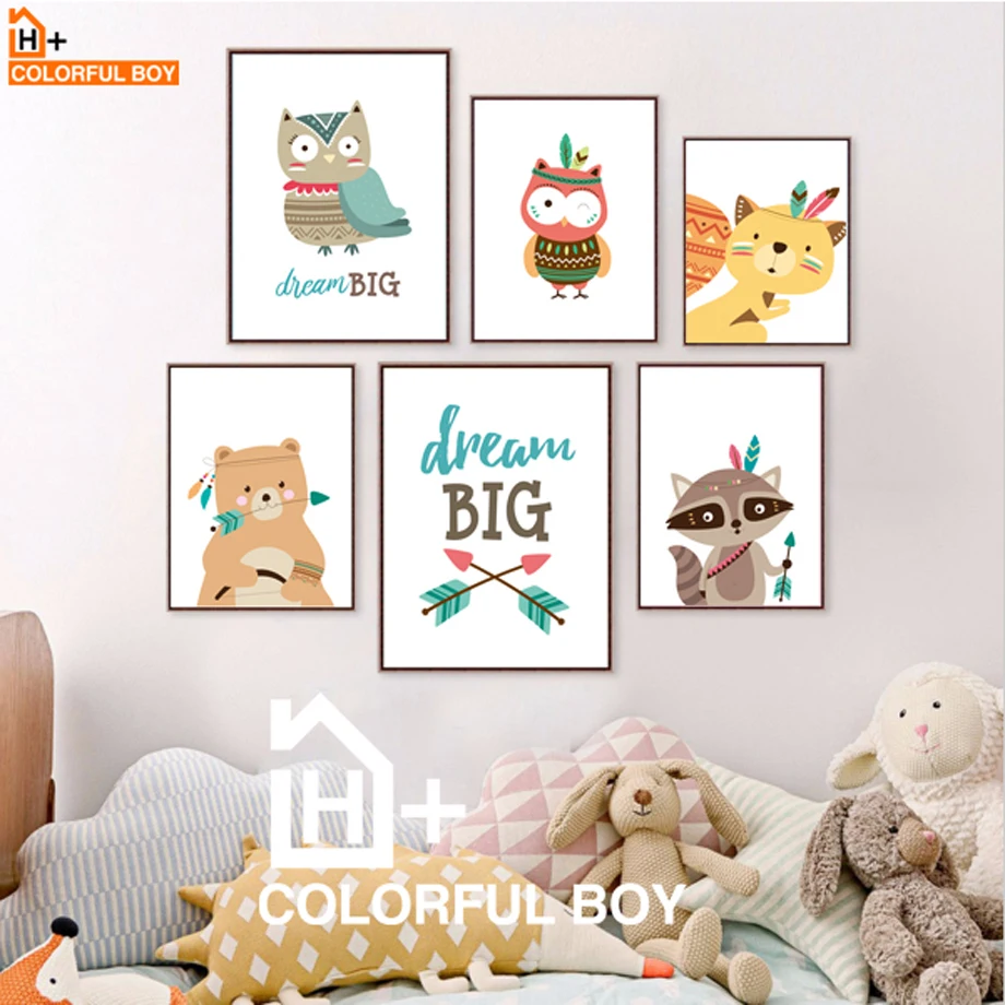 COLORFULBOY Modern Kawaii Animals font b Baby b font Dream Quotes Canvas Painting For Kids Room