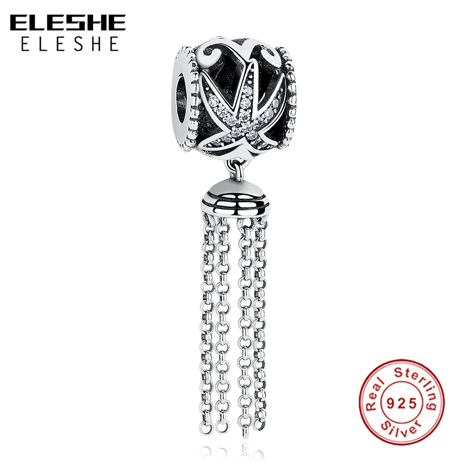 ELESHE Real 925 Sterling Silver Enchanted Starfish Tassel Dangle Charms fit Original Bracelet DIY Beads Jewelry Making