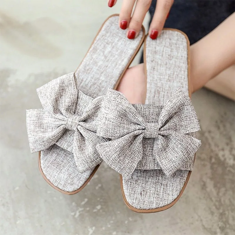 

Sweet Big Bow-knot Design Slippers Girls Outdoor Flat Slides Ladies Soft Bottom Flip Flops Woman Summer Casual Beach Shoes