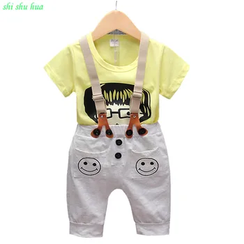 

Summer Boy Clothes Cartoon Printing Short-sleeved T-shirt Sling Pants Two-piece Cotton 2019Hot Sal 1-3 Y Child Quality Clothing