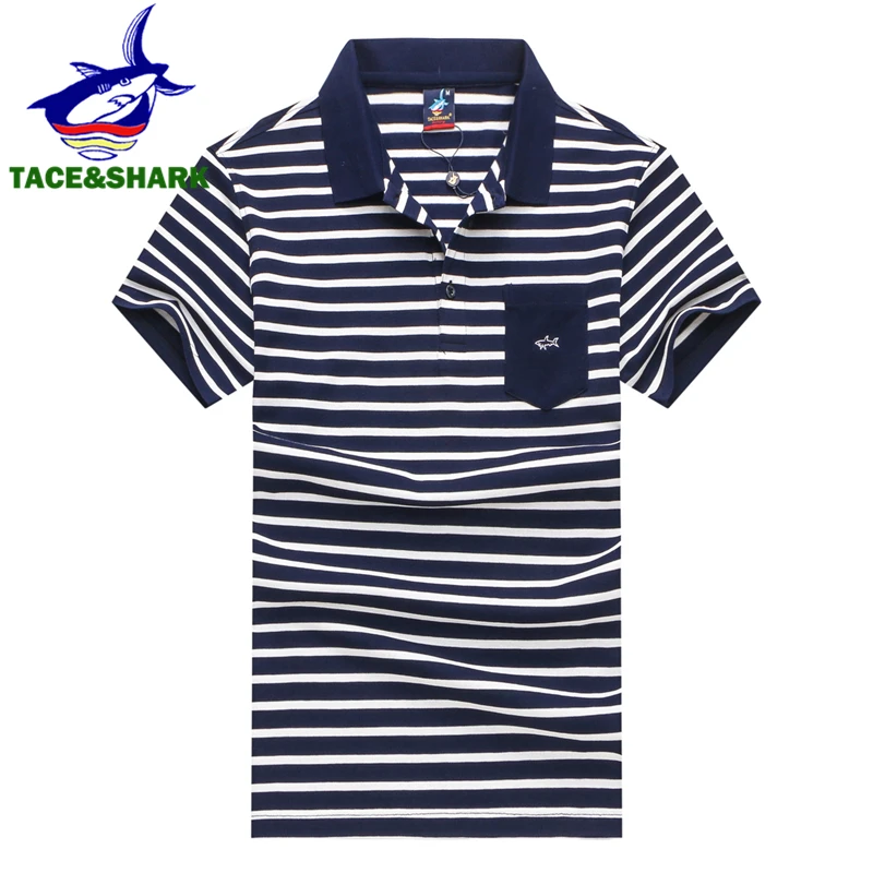 Мужская рубашка поло TACE & SHARK Повседневная в полоску с вышивкой 2018|casual polo shirt|brand