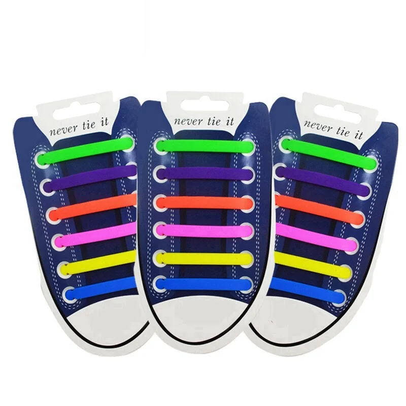 Elastic Shoelaces Silicone Shoe laces No Tie Adult Child Sneakers Flat Shoelace Outdoor Leisure Lazy laces 12 Pcs/ 1 package